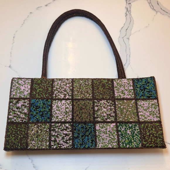 Vintage Beaded Block Pattern Shoulder Bag - Picture 2 of 9